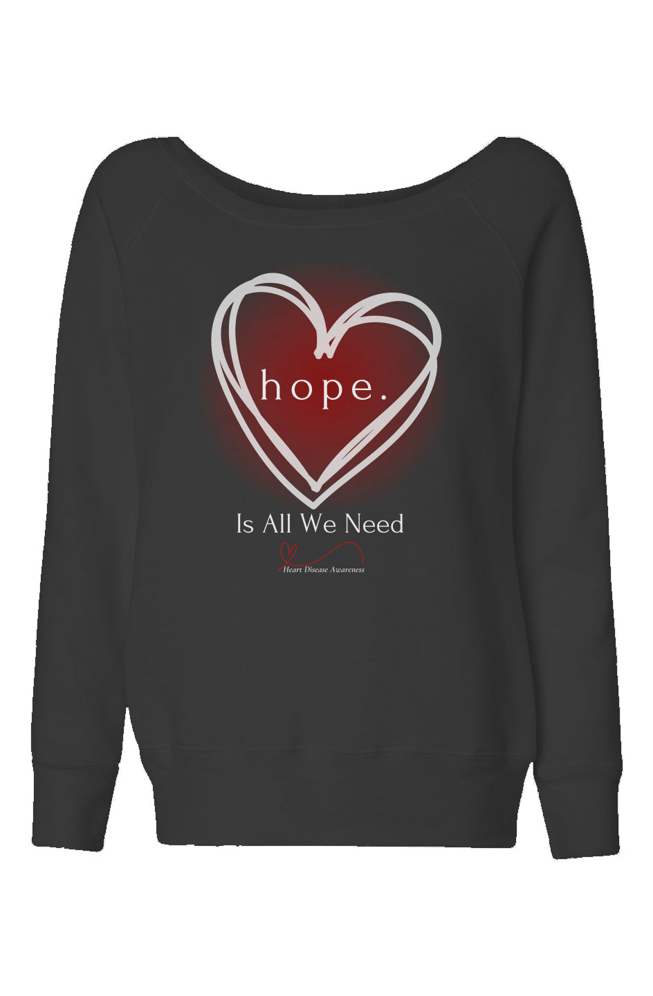 "HOPE HEART" BLACK Womens Wide Neck Sweatshirt