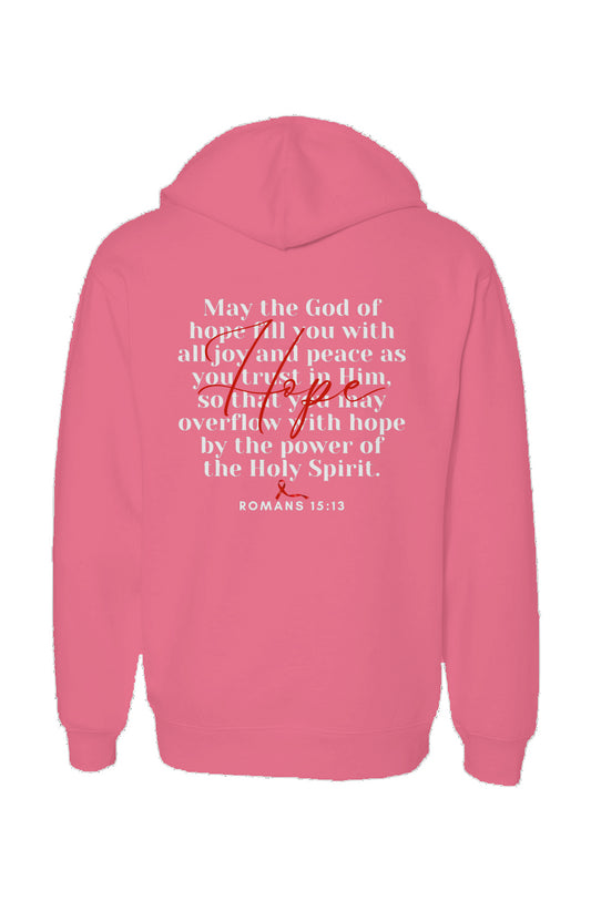 "HOPE CROSS" PINK Neon Pullover Hoodies-Front Design Embroidery
