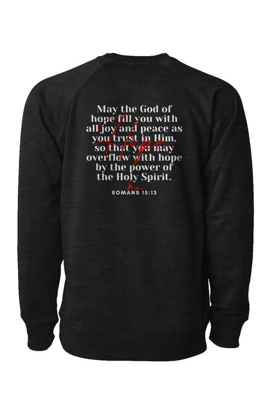 "HOPE CROSS" BLACK HEATHER -Lightweight Crewneck Sweatshirt-Front & Back Design