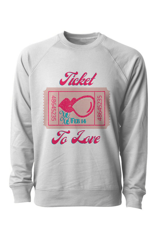 "LOVE" Ticket To Love- White Terry Crewneck Sweatshirt