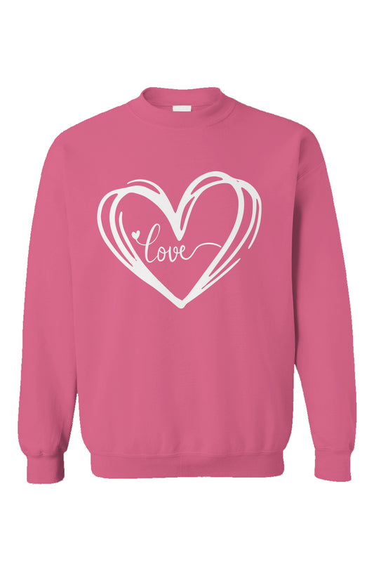 "LOVE" Love Heart- Heliconia Pink Crewneck